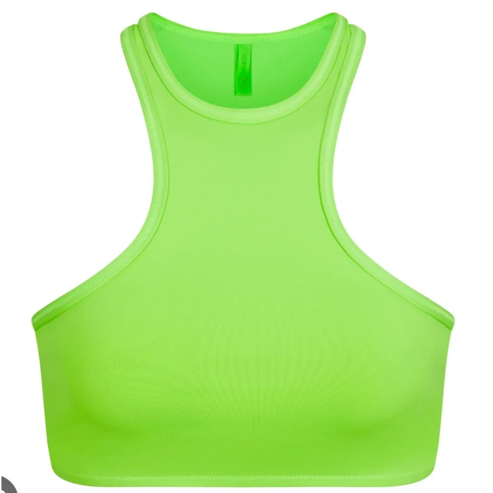💚SKIMS SWIM HIGH NECK RACERBACK  BIKINI TOP IN NEON GREEN XXS XS M
